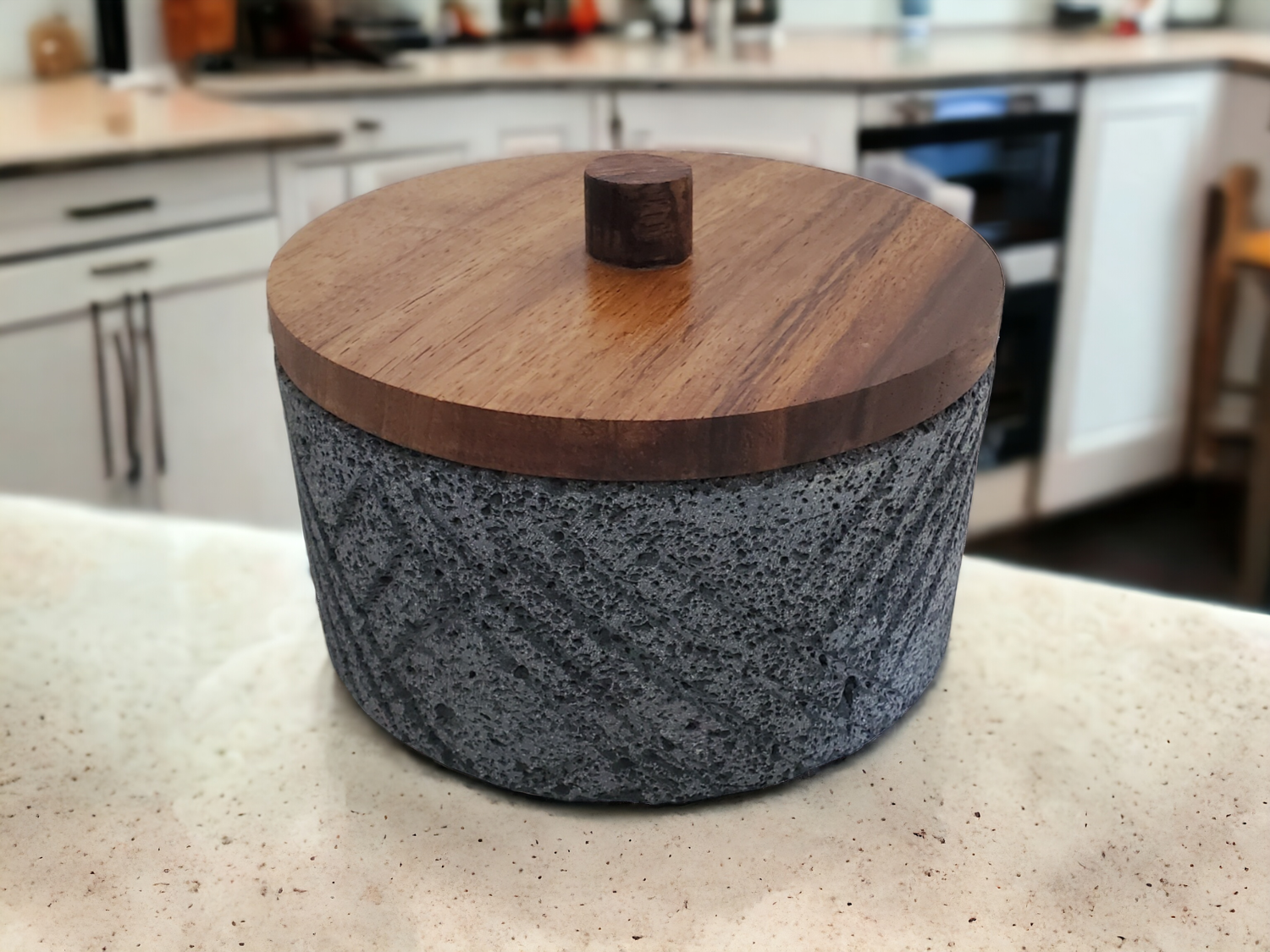 Style Slash Wood Top Molcajete - Lava Stone - 8 Inch Molcajete Accessories Kitchen & Dining Molcajete