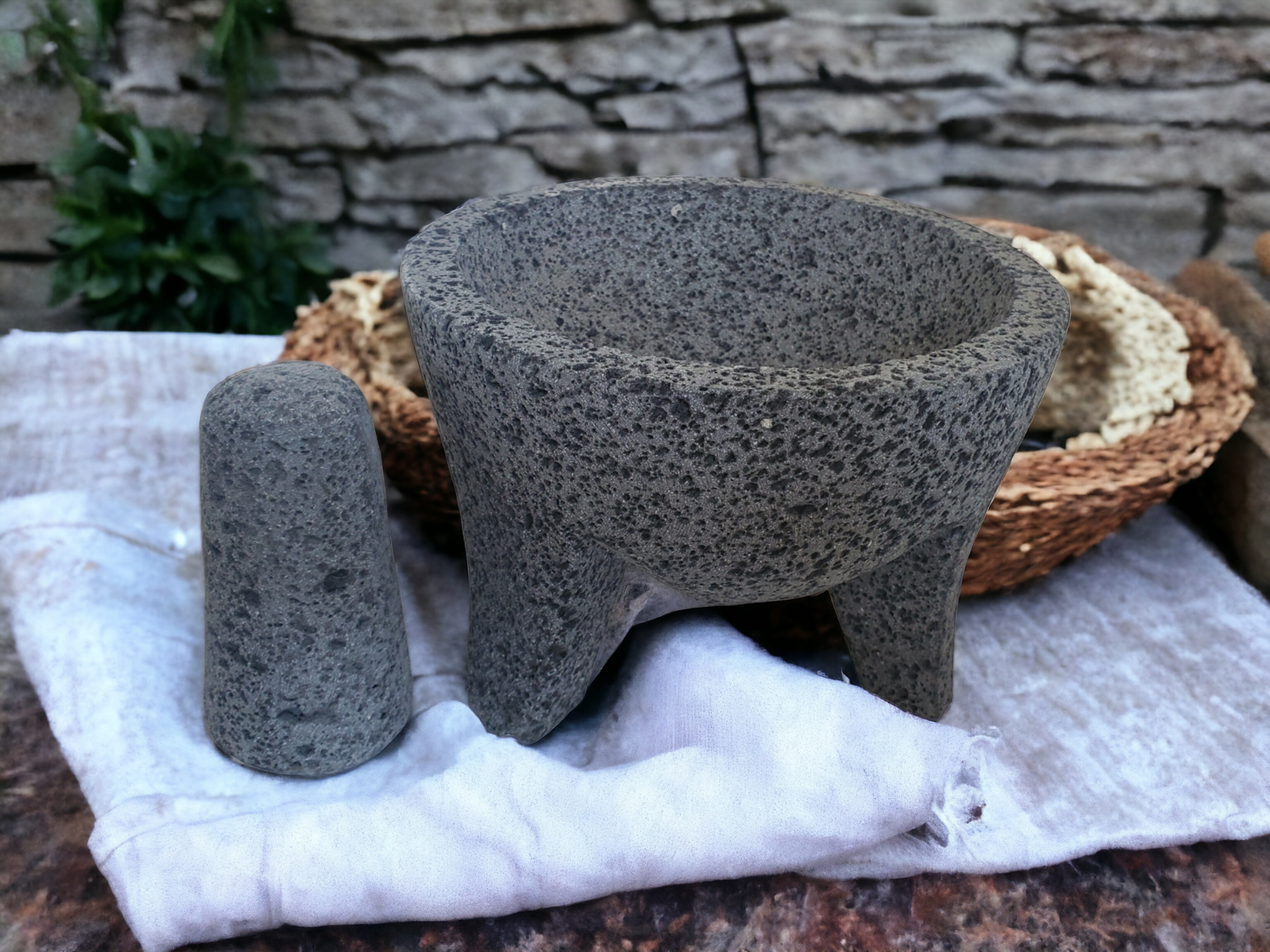 Classic Bowl & Pestle - Lava Stone - 7 Inch - Authentic Mexican Molcajete! Molcajete 7 Inch Round