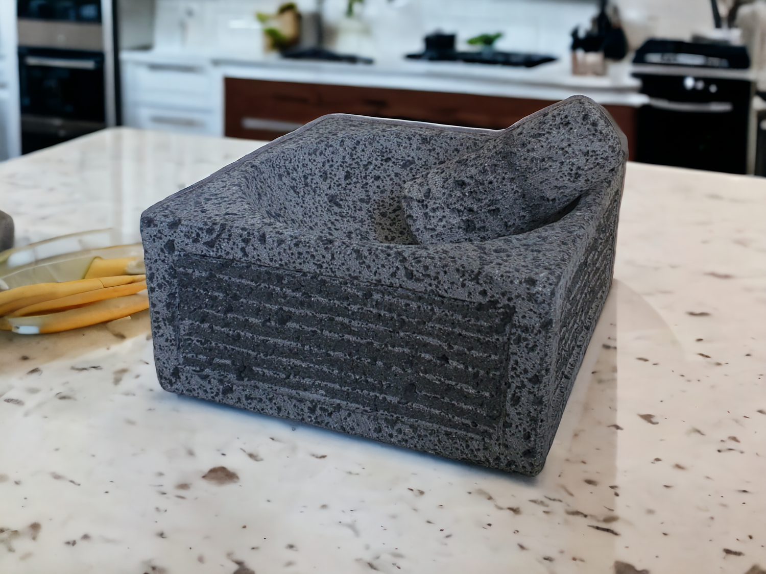 Cube Slats Mortar & Pestle - Lava Stone - 8 Inch Molcajete Accessories Featured Kitchen & Dining Molcajete