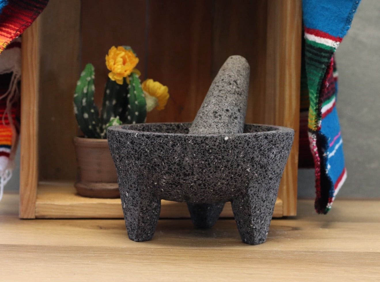 Cultural Bowl & Pestle - Lava Stone - 8 Inch - Authentic Mexican Molcajete! Molcajete 8 Inch Featured Round