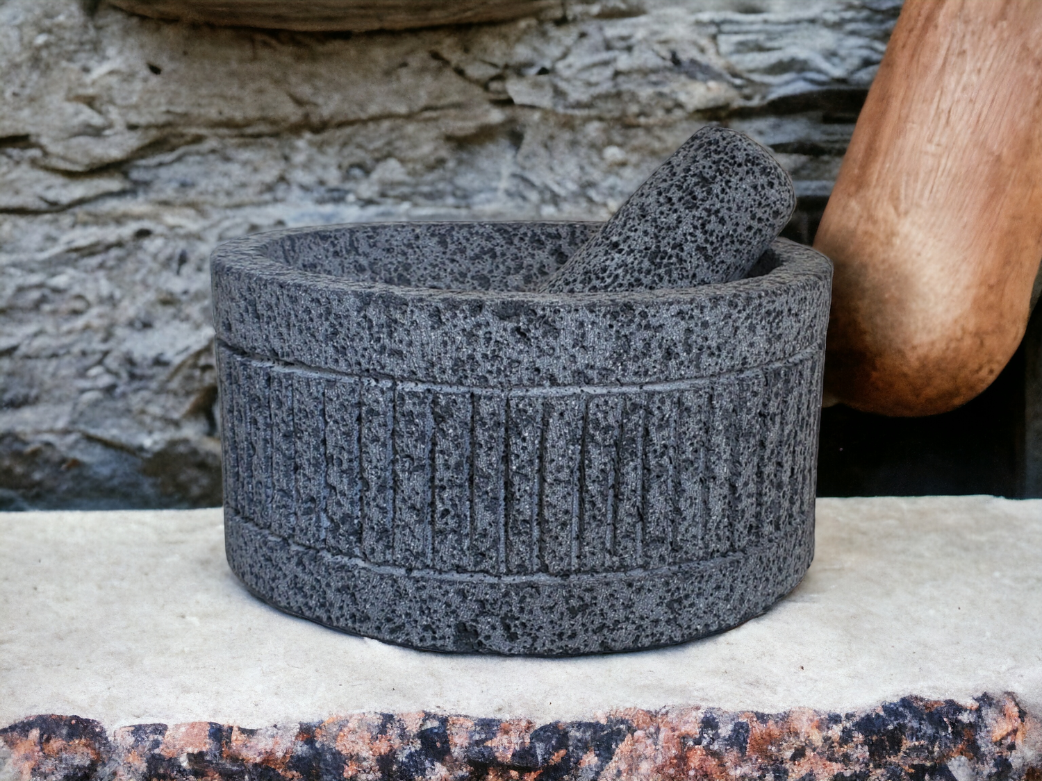 Mortar & Pestle Pillars - Lava Stone - 8 Inch Molcajete Accessories Featured Kitchen & Dining Molcajete