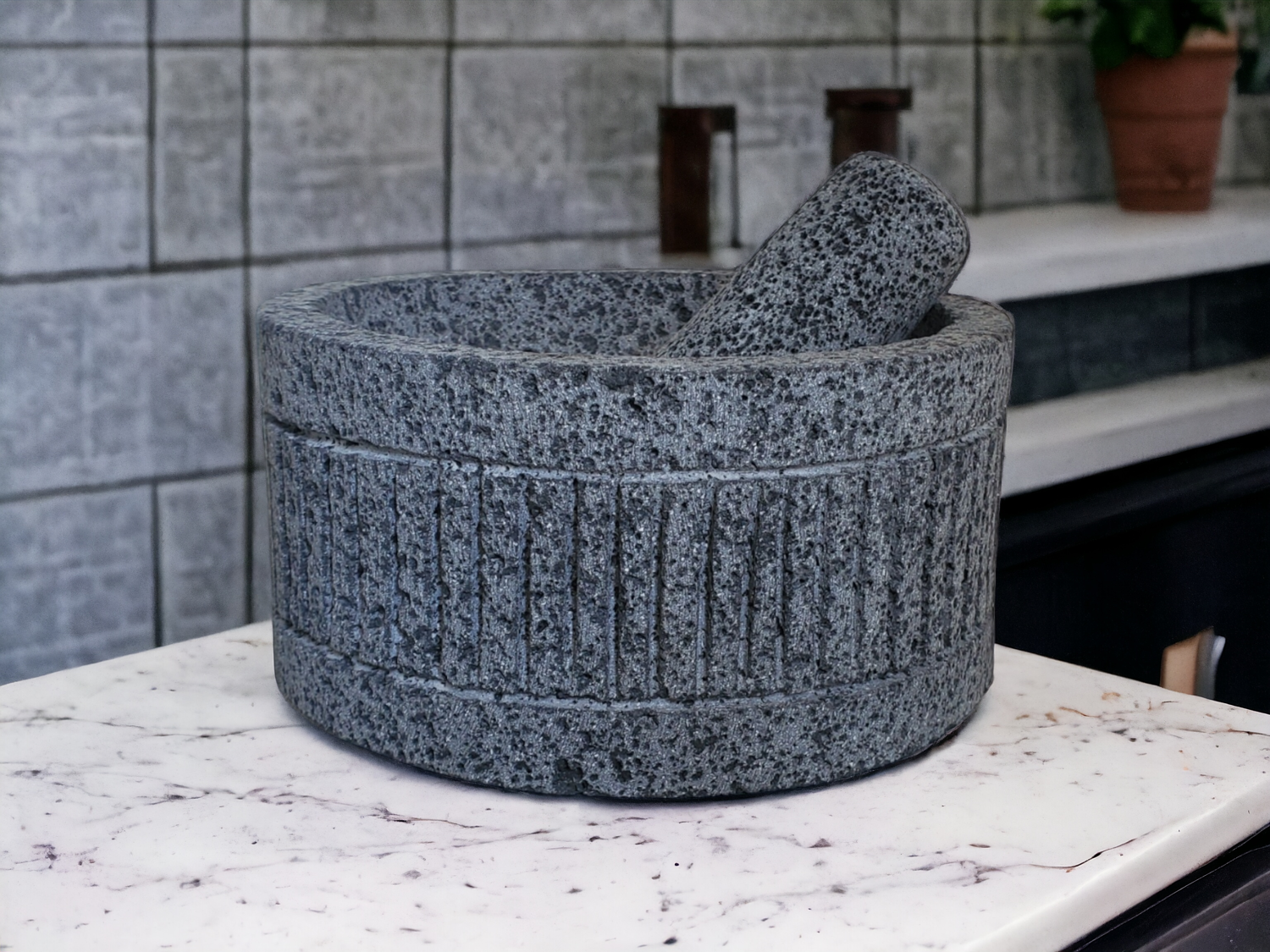 Mortar & Pestle Pillars - Lava Stone - 8 Inch Molcajete Accessories Featured Kitchen & Dining Molcajete