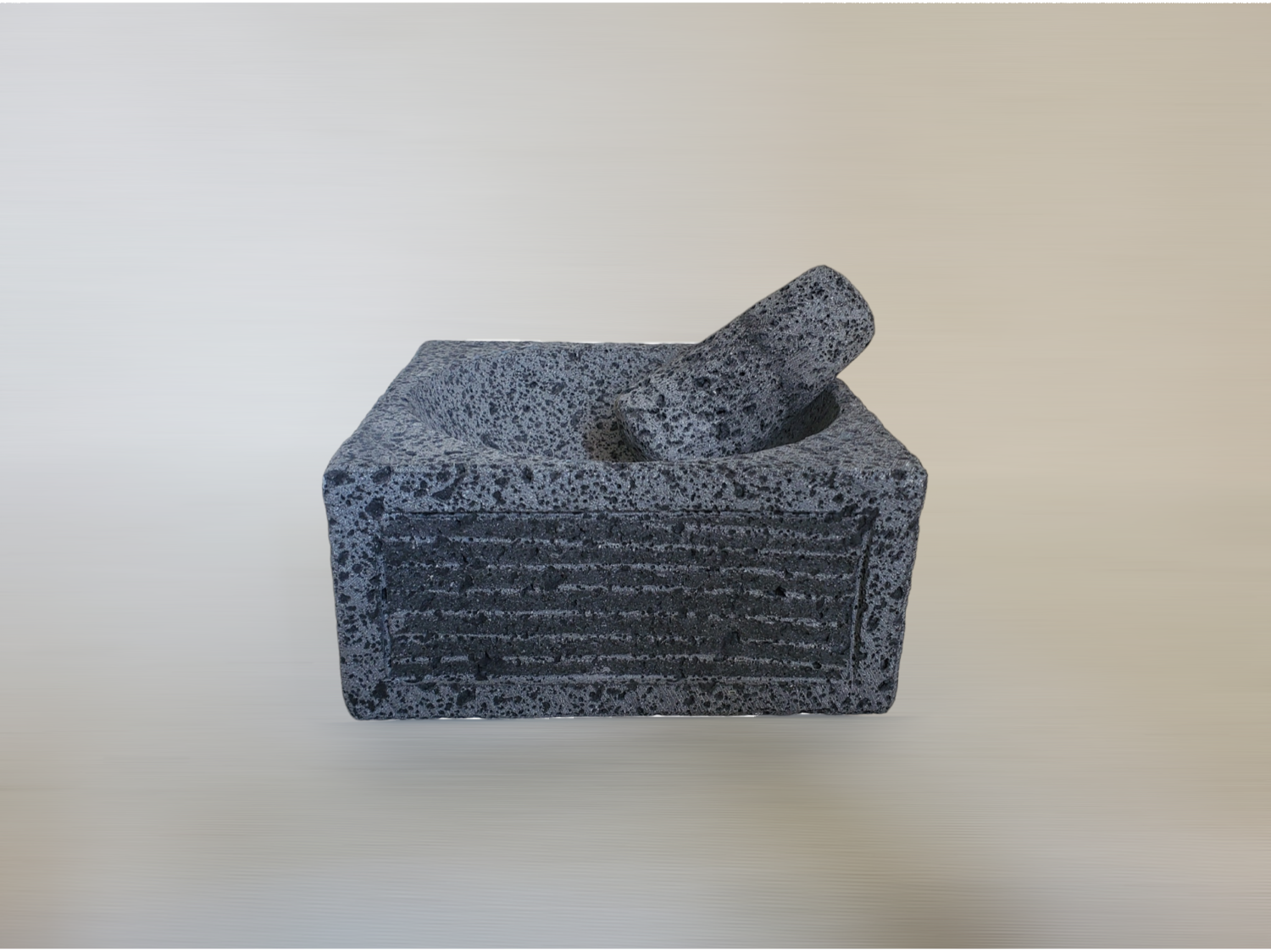 Cube Slats Mortar & Pestle - Lava Stone - 8 Inch Molcajete Accessories Featured Kitchen & Dining Molcajete