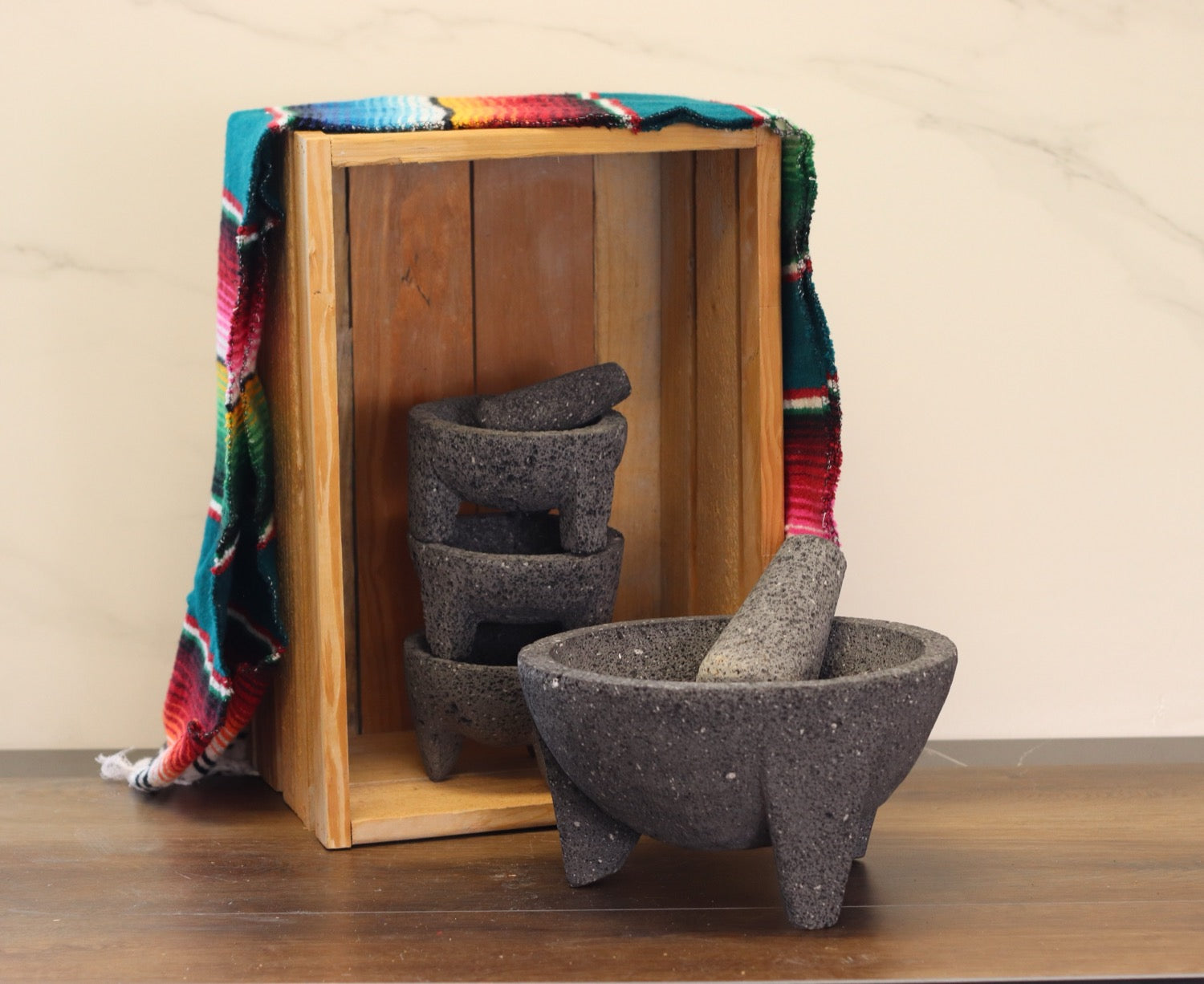 Cultural Bowl & Pestle - Lava Stone - 8 Inch - Authentic Mexican Molcajete! Molcajete 8 Inch Featured Round